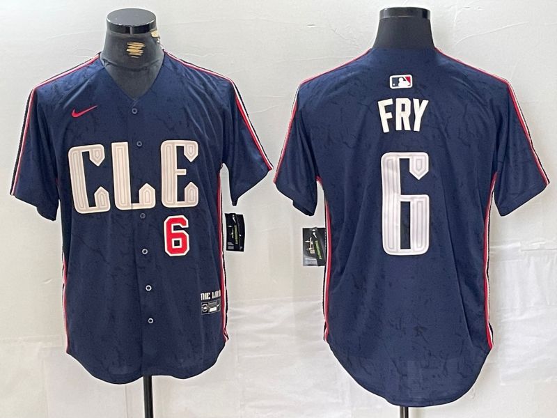 Men Cleveland Indians 6 Fry Blue City Edition Nike 2024 MLB Jersey style 2